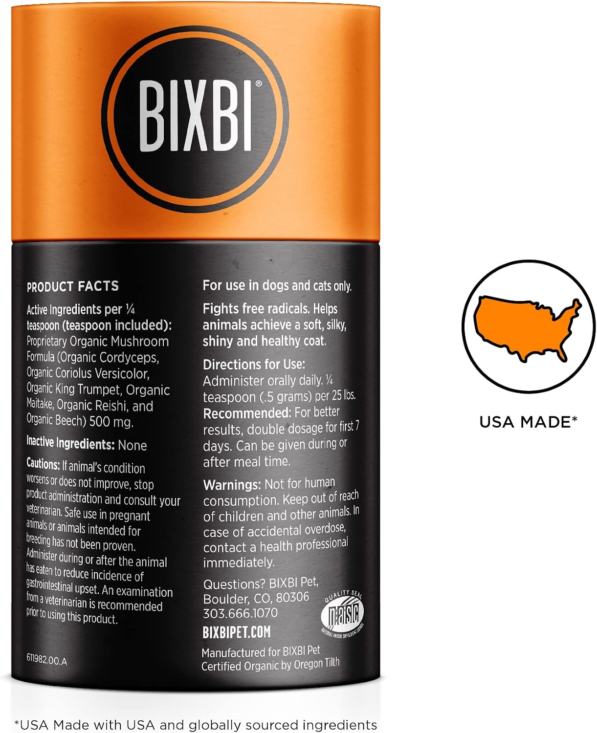 BIXBI Skin & Coat Support – Suplemento Orgánico de Setas para Perros y Gatos