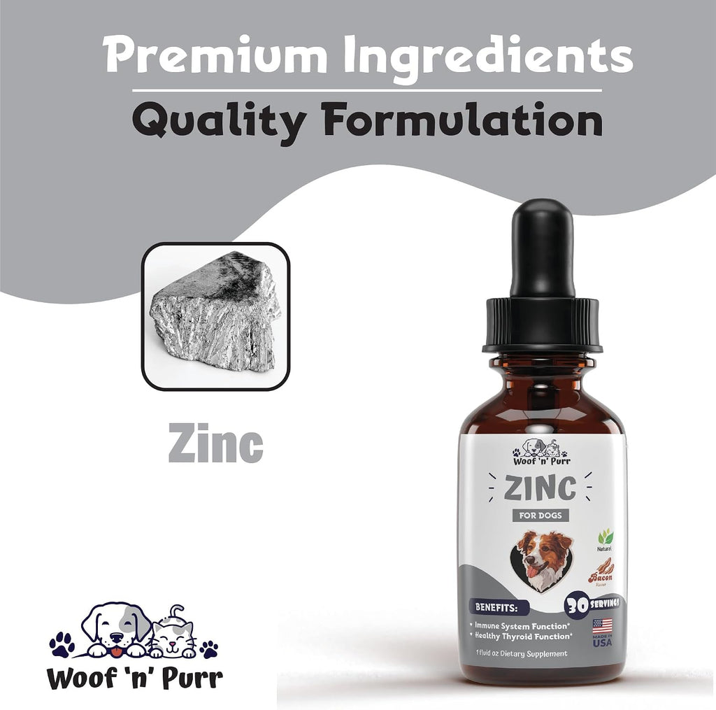 Zinc para Perros - Suplemento de Zinc Líquido para la Piel, el Pelaje y la Salud Inmunológica - 1 fl oz - Sabor a Bacon