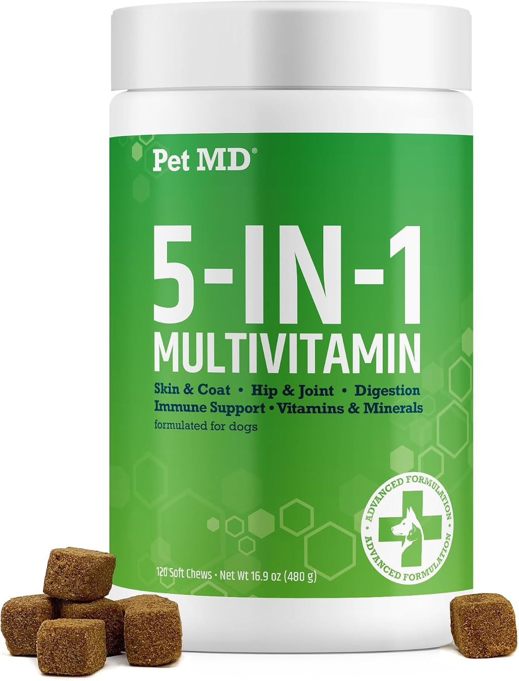 Pet MD Multivitamínico 5en1 para Perros - 30 Vitaminas, Minerales y Nutrientes Esenciales - 60 Comprimidos
