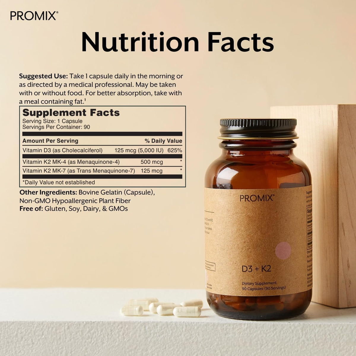 ProMix Nutrition Vitamina D3 + K2 5000 UI con MK-4 y MK-7 - 90 Cápsulas - Sin Gluten, Sin Soja – Image 2