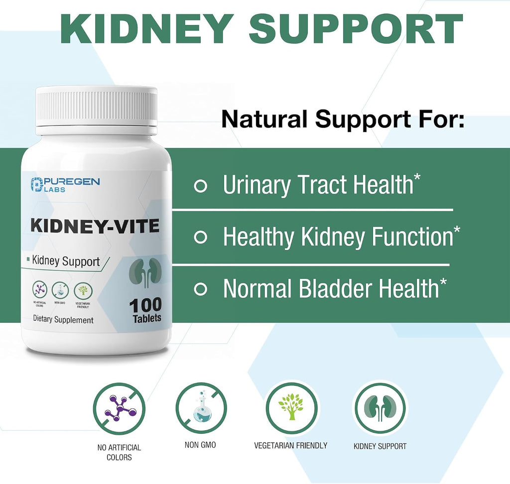 Puregen Labs Kidney-Vite - Complemento renal con vitaminas - 100 comprimidos vegetarianos