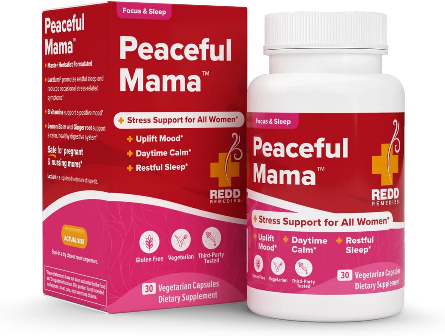 Redd Remedies Peaceful Mama – Suplemento para el Estrés y Sueño con Lactium, Melisa y Jengibre – 30 Cápsulas