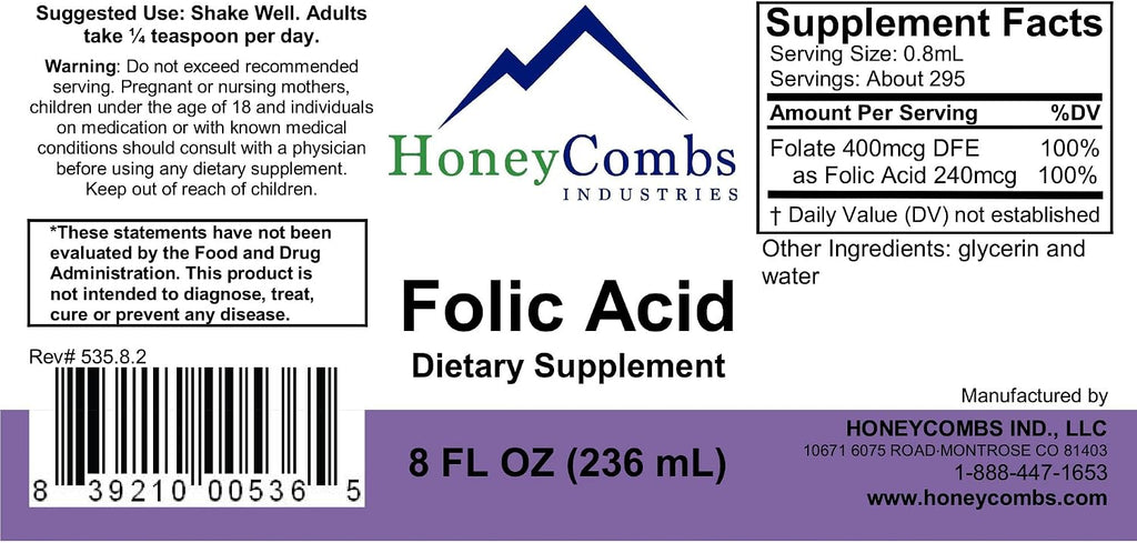 HoneyCombs B9 Folato Prenatal Complemento Líquido, 237 ml