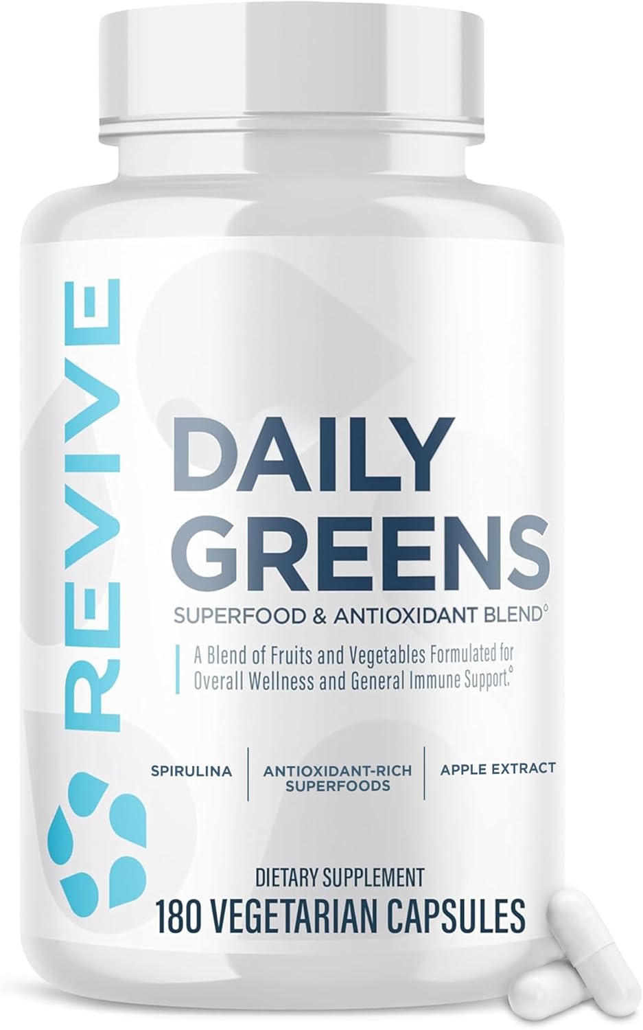 Revive MD Daily Greens - Suplemento de Superfoods y Antioxidantes con Enzimas Digestivas, Prebióticos y Probióticos - 180 Cápsulas (60 Dosis)