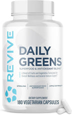 Revive MD Daily Greens - Suplemento de Superfoods y Antioxidantes con Enzimas Digestivas, Prebióticos y Probióticos - 180 Cápsulas (60 Dosis)