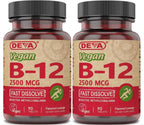 DEVA Vitaminas B12 Veganas, 2500 mcg Metilcobalamina, Comprimidos Sublinguales de Disolución Rápida, 90 Unidades (Paquete de 2)
