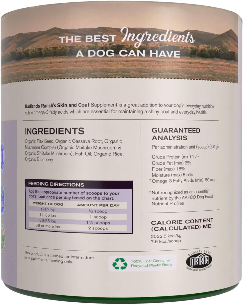 Badlands Ranch - Suplemento para Piel y Pelaje Canino con Omega-3, Ingredientes Orgánicos, 30 porciones