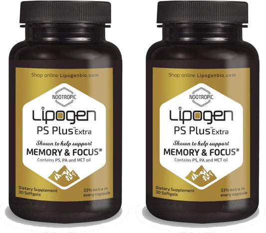 Lipogen PS Plus Extra – Suplemento Cerebral con Fosfatidilserina 133mg – Memoria y Enfoque – 60 Cápsulas (Pack de 2)