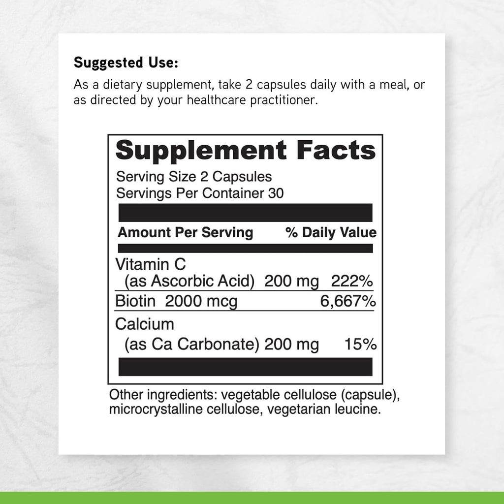 DAVINCI Labs Biotina – Suplemento con Vitamina C y Calcio – 60 Cápsulas