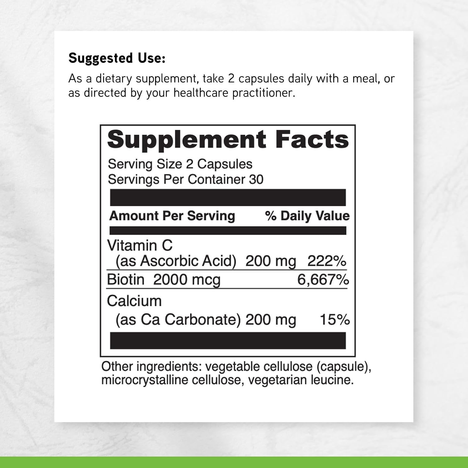 DAVINCI Labs Biotina – Suplemento con Vitamina C y Calcio – 60 Cápsulas