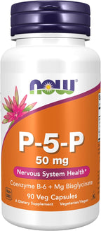 NOW Foods P-5-P 50 mg con Coenzima B-6 + Mg Bisglicinato, 90 Cápsulas Veganas