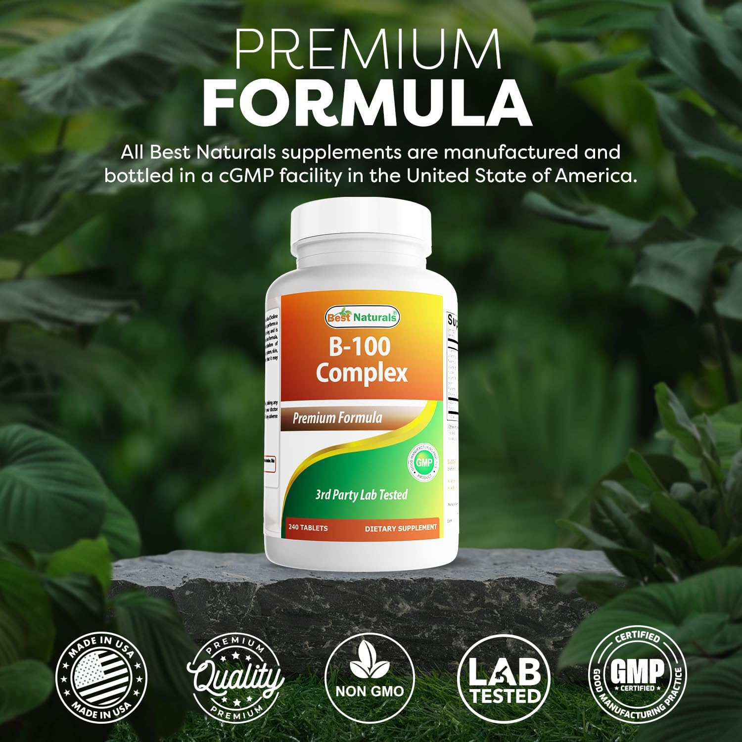 Best Naturals Complejo B con Inositol y PABA, 240 Comprimidos - Fabricado en EE. UU. - No-GMO y Sin Gluten