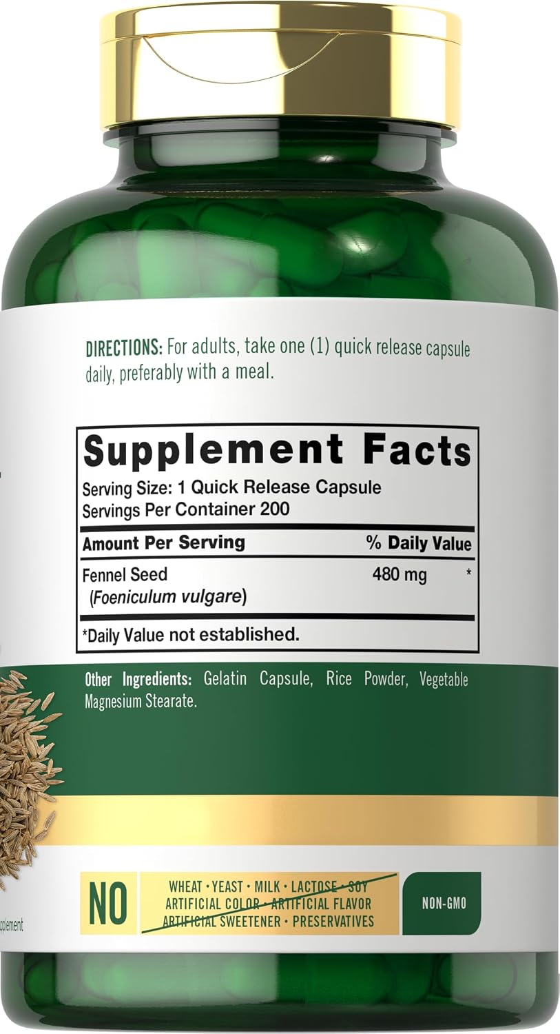 Carlyle Semilla de Hinojo 480mg – 200 Cápsulas – Suplemento Herbal No-GMO