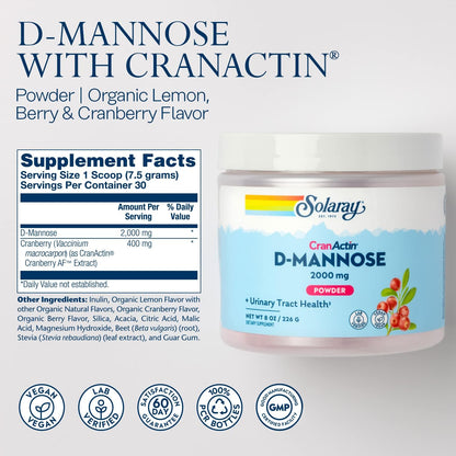 SOLARAY D-Mannose con CranActin Arándano Rojo Extracto en Polvo, 2000 mg, 30 Servicios – Image 2