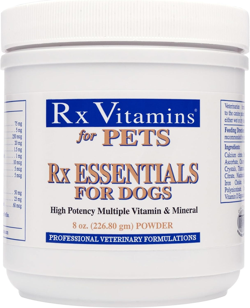 Rx Vitamins Essentials for Dogs - Multivitamínico y Minerales para Perros - con Spirulina Azul, Algas Kelp y Cardo Mariano - Polvo Completo de Vitaminas y Minerales - 227 g (8 oz)