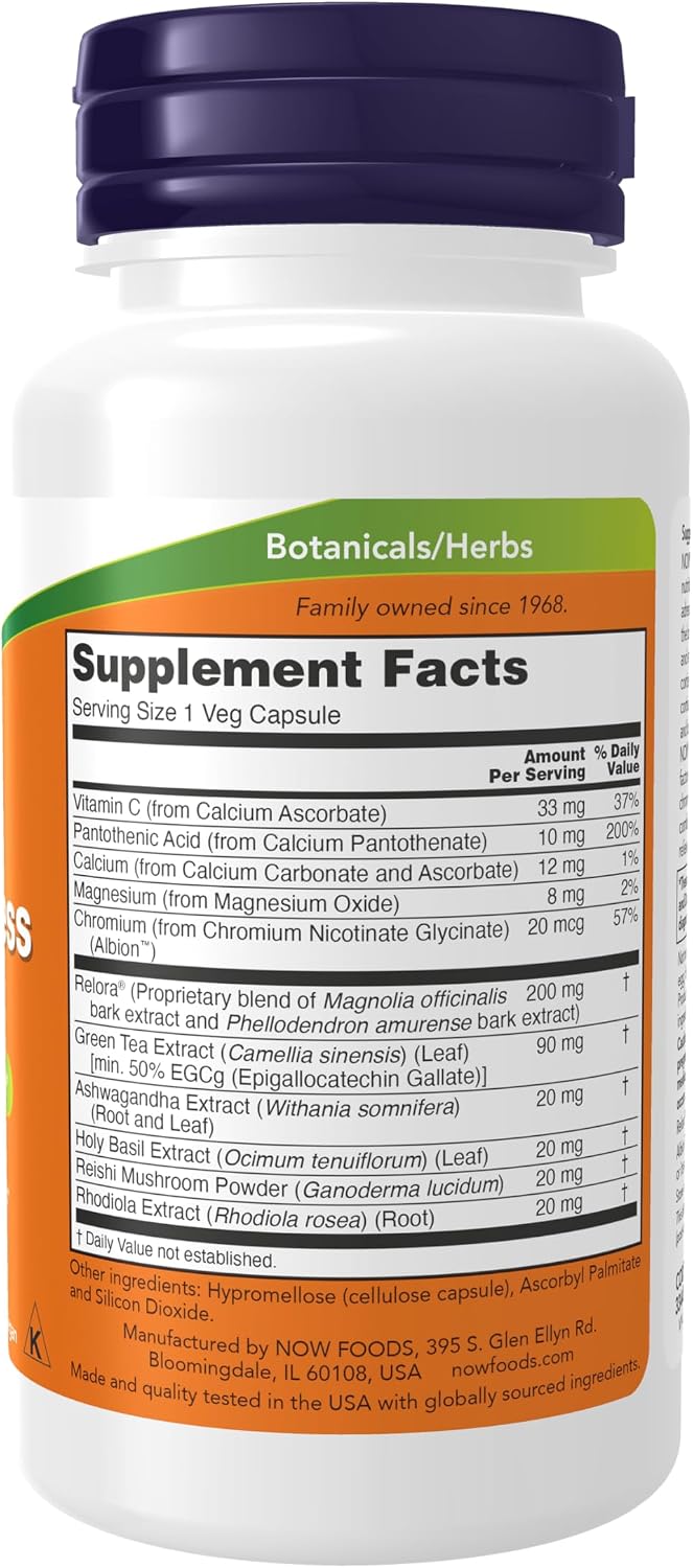 NOW Foods Suplemento para el Estrés Adrenal, Fórmula con Relora, 90 Cápsulas Vegetales