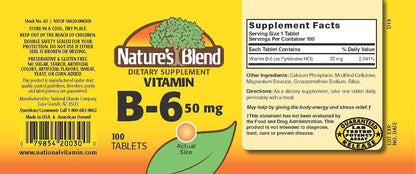 Nature's Blend Vitamina B-6 50 mg – Contribuye al funcionamiento normal del sistema nervioso. – Image 2