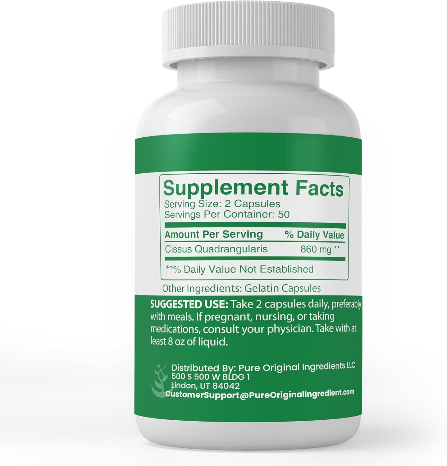 PURE ORIGINAL INGREDIENTS Cissus Quadrangularis, 100 Cápsulas - Siempre Puro, Sin Aditivos ni Rellenos, Verificado en Laboratorio