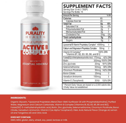 Complejo B Líquido con Absorción Liposomal - Purality Health - Vitaminas B1, B2, B3, B5, B6, B7, B9, B12 + Minerales – Image 2