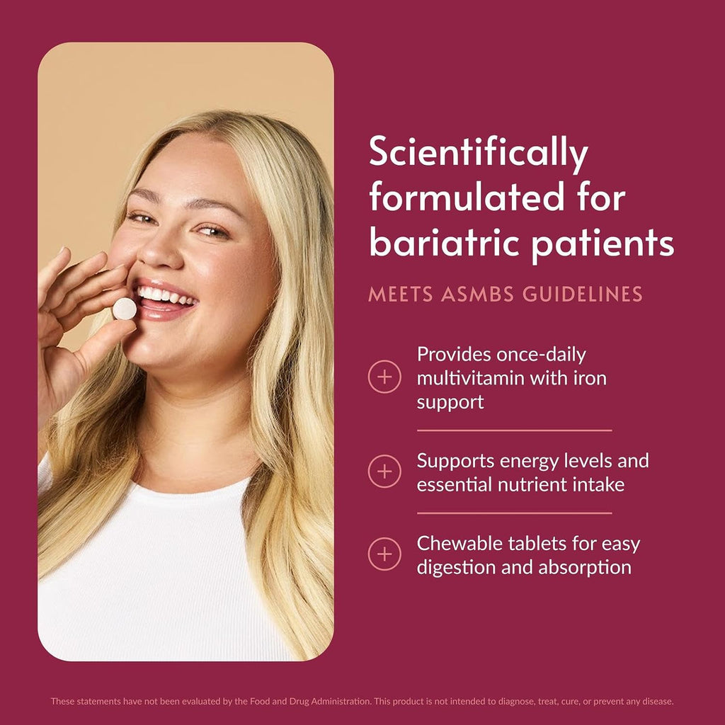 Bariatric Advantage Chewable Ultra Solo con Hierro - Multivitamínico Diario para Pacientes Bariátricos - 30 Comprimidos - Cítrico