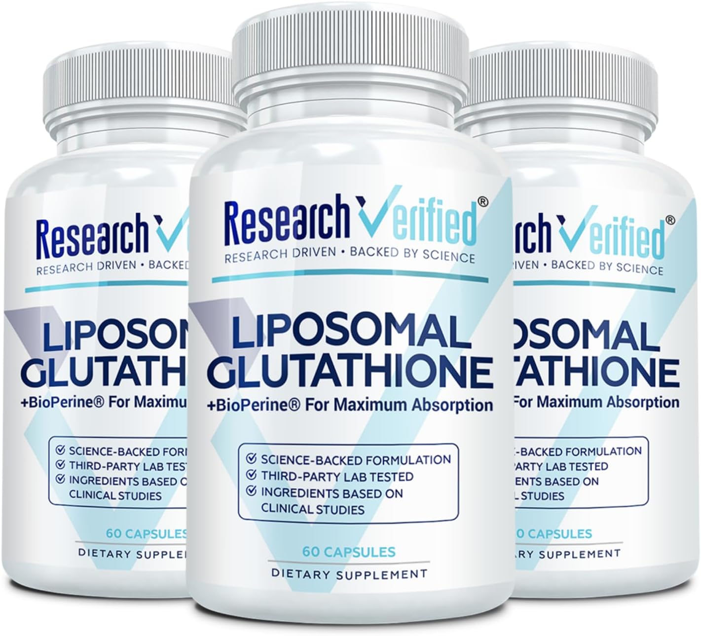 Research Verified® Glutatión Liposomal 500mg con Complejo Fosfolípido, Vitamina C y Bioperine® - 60 Cápsulas Veganas