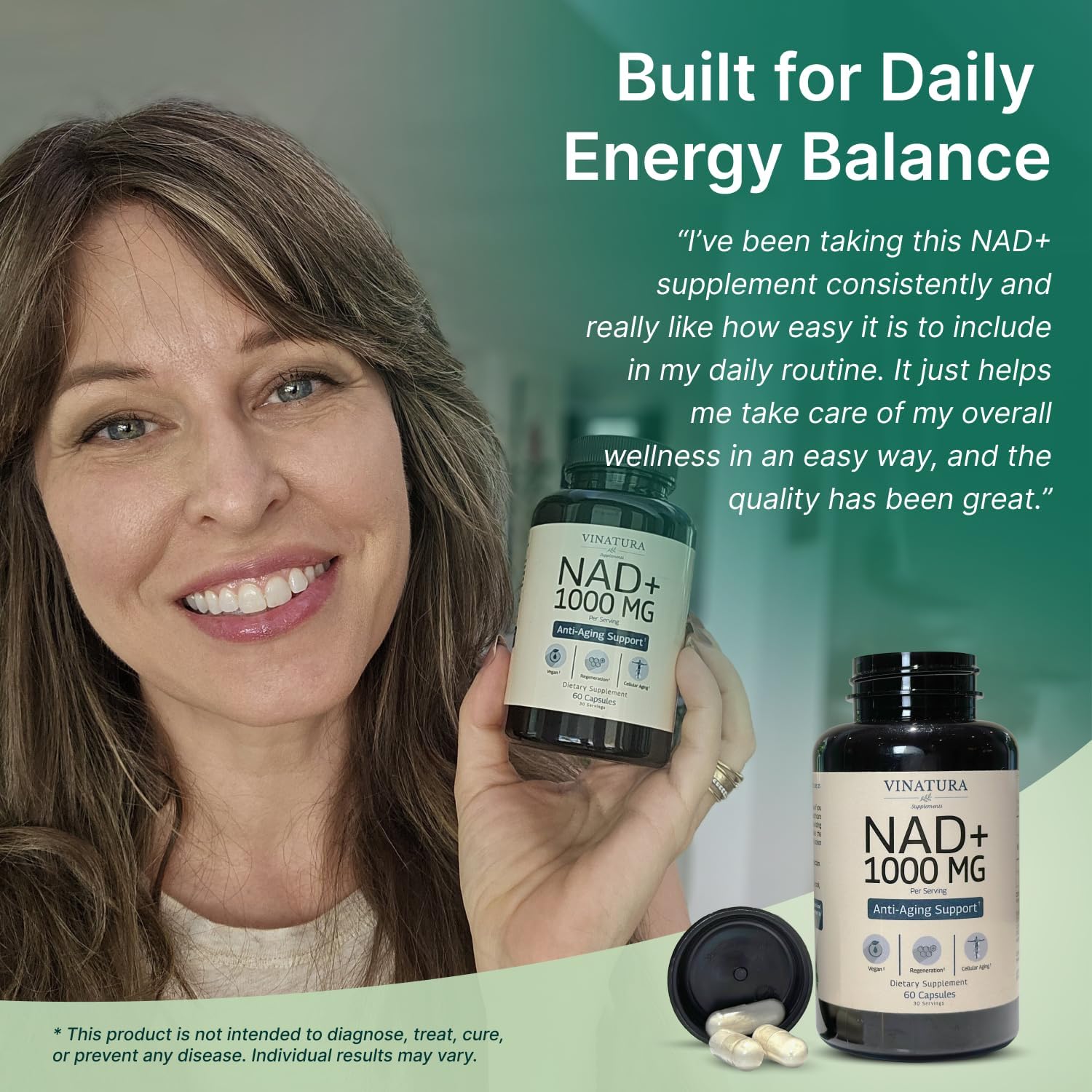 VINATURA Suplemento de NAD 1000 mg - NAD+ Puro para el Apoyo Celular