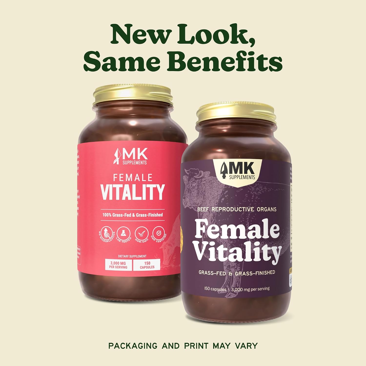 MK Supplements Female Vitality | Órganos de Vaca para Mujeres | Bazo, Útero, Ovarios, Trompas y Riñón | Sin Fitoestrógenos | 150 Cápsulas