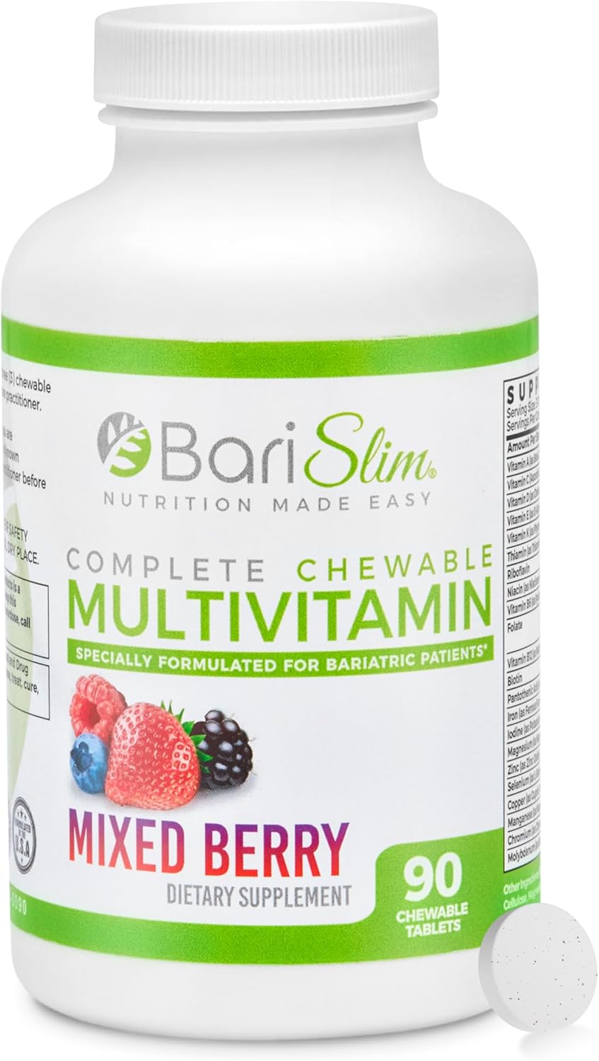 BariSlim Complete Multivitamínico Masticable para Bariátrica - 45 mg Hierro - 90 Comprimidos Sabor Bayas Mixtas