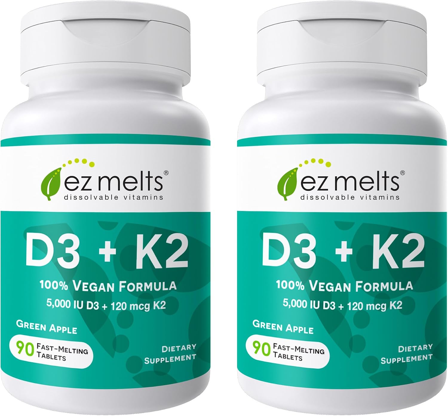 EZ Melts Vitamina D3 5000 IU Vegana - 90 Comprimidos Disolubles Sabor Manzana Verde - Sin Gluten, No-GMO