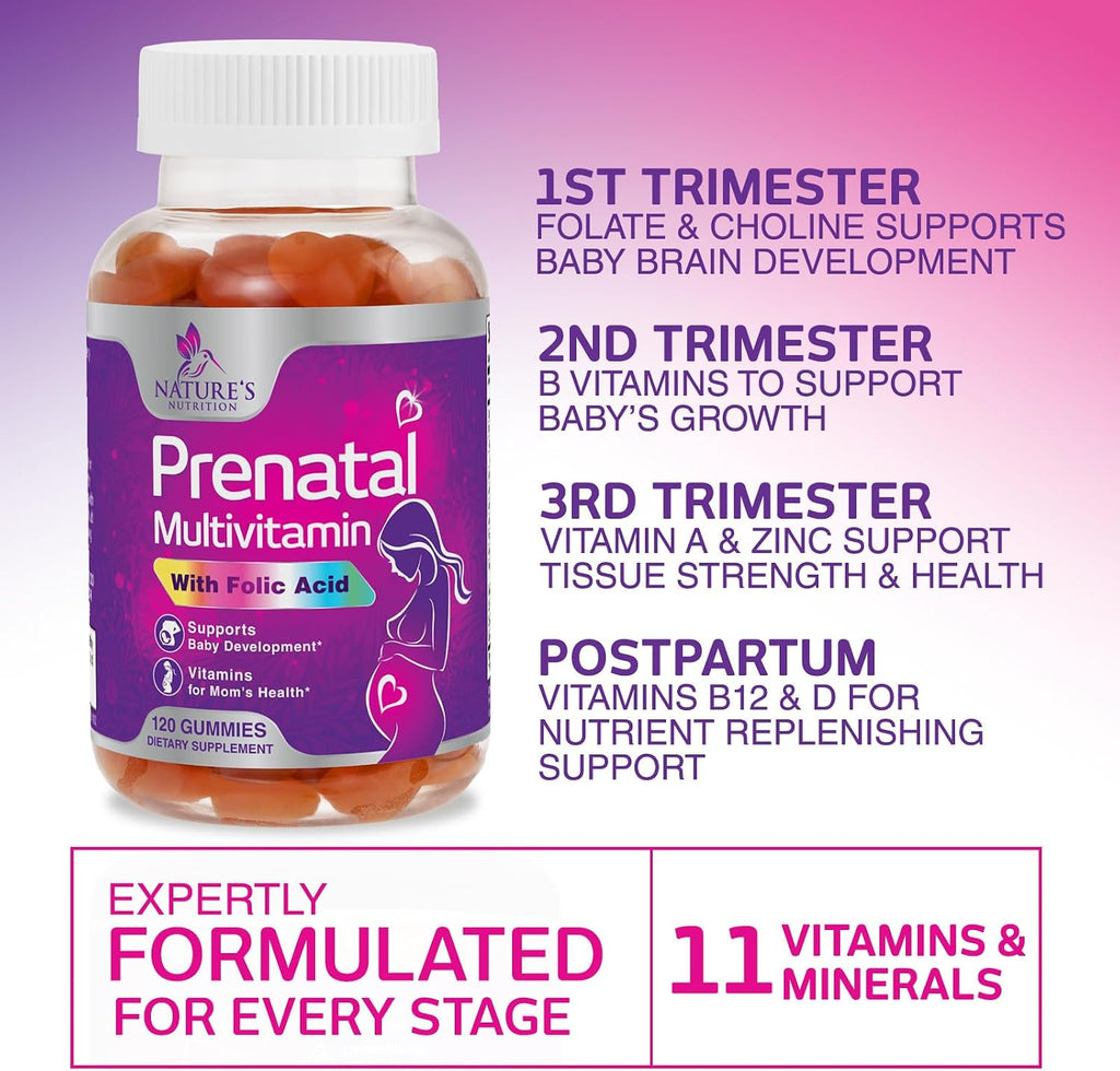 Vitaminas Prenatales en Gominolas con Ácido Fólico, Vitaminas A, C, D3, B12, B6 - 120 Gomitas