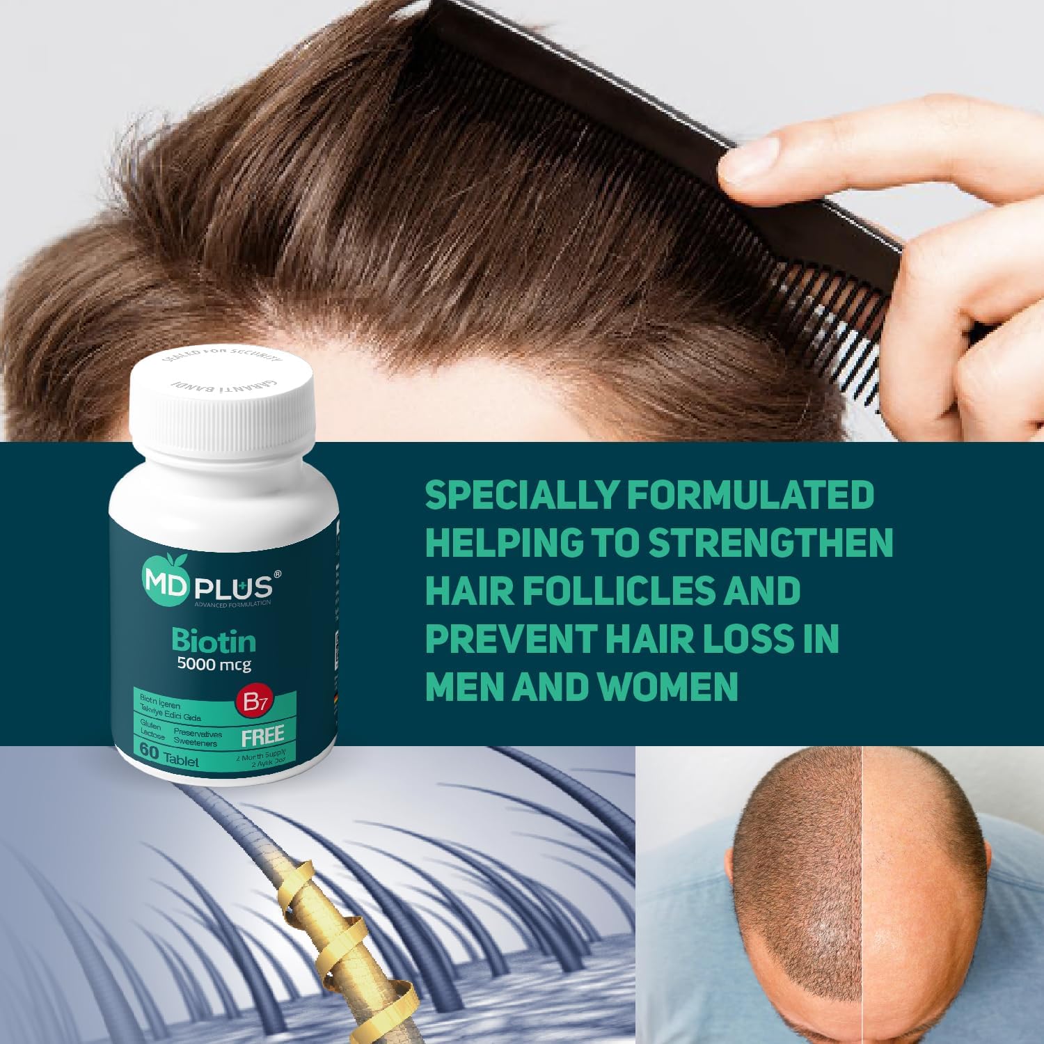 HairMD Md Plus Advanced Hair Biotin 5000 µg 60 tabletas