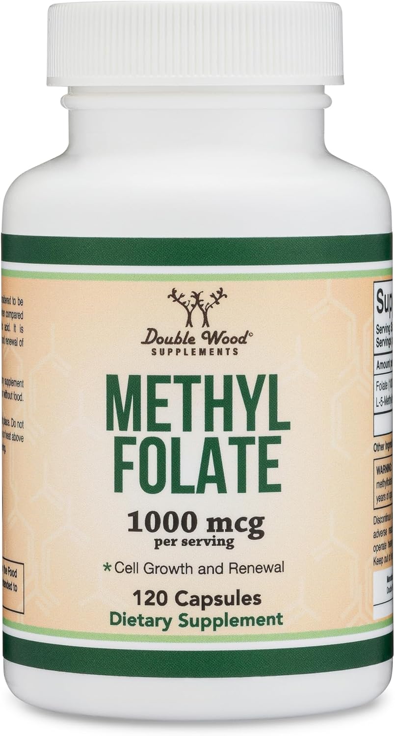 Double Wood Metilfolato 1.000 mcg, 120 Cápsulas - Metilfolato Activo (No OGM, Vegano)