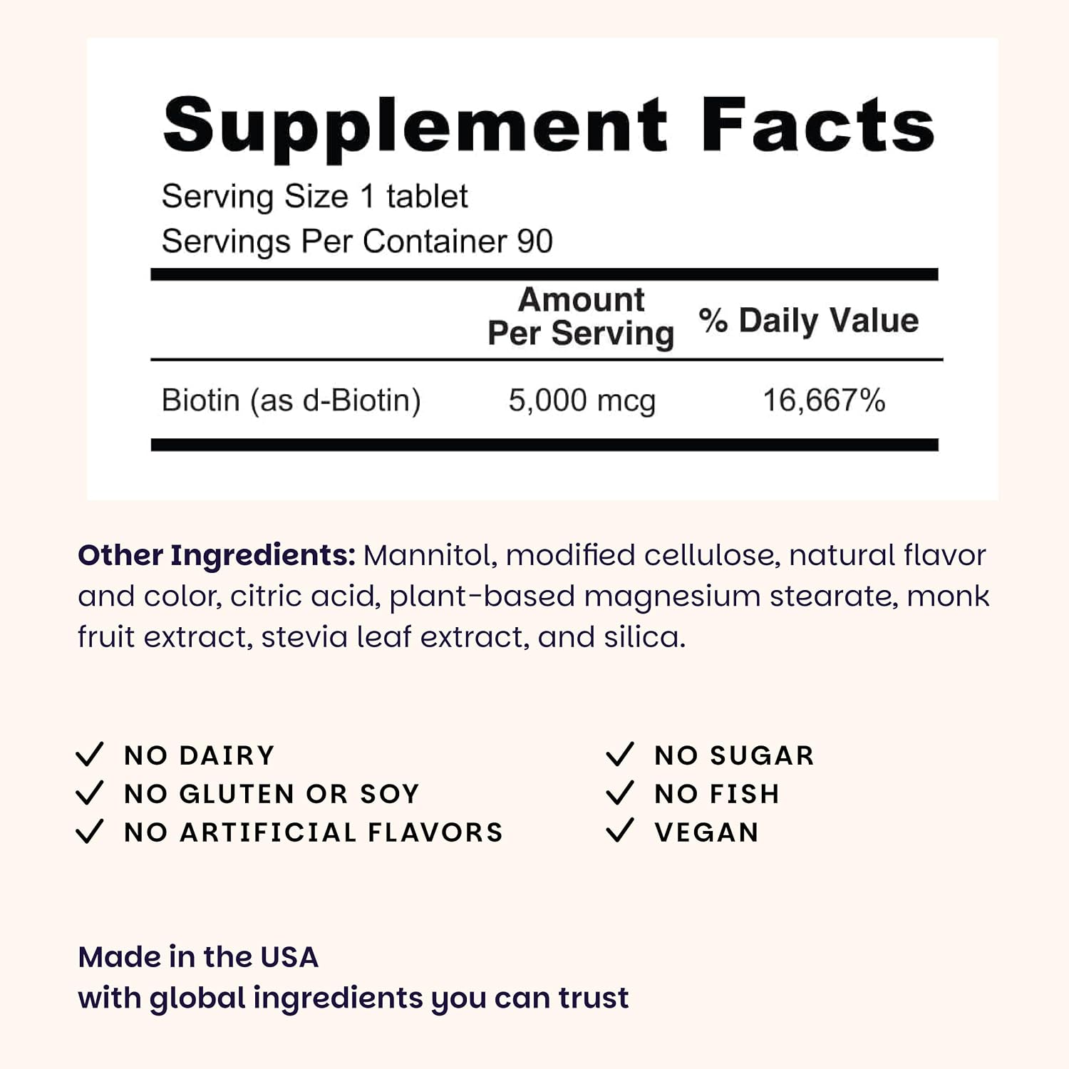 EZ Melts Biotina 5000 mcg - Comprimidos bucodispersables de biotina para cabello, piel y uñas - 90 comprimidos