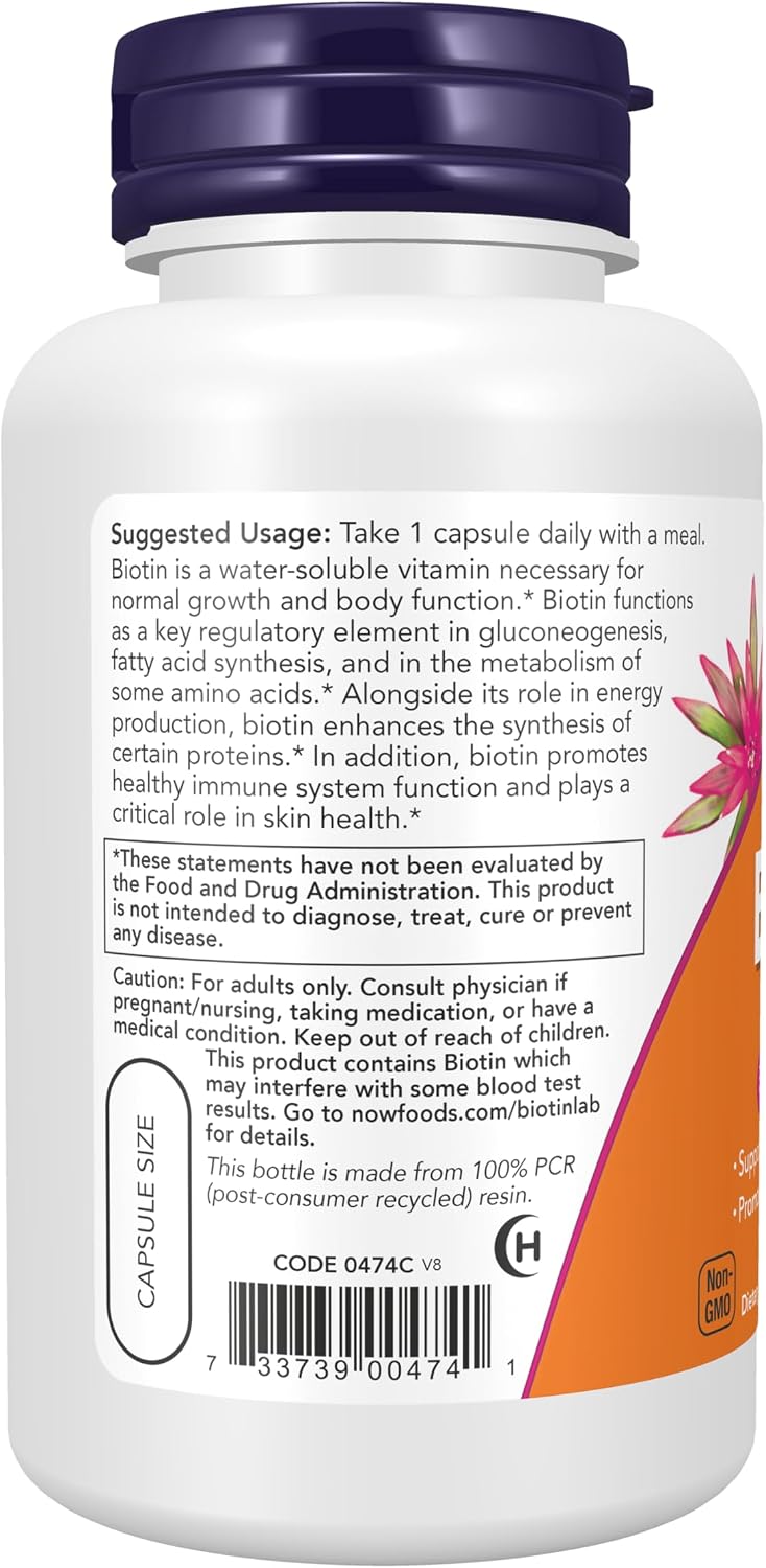 NOW Foods Biotina 5000 mcg - 120 cápsulas vegetales