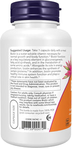 NOW Foods Biotina 5000 mcg - 120 cápsulas vegetales