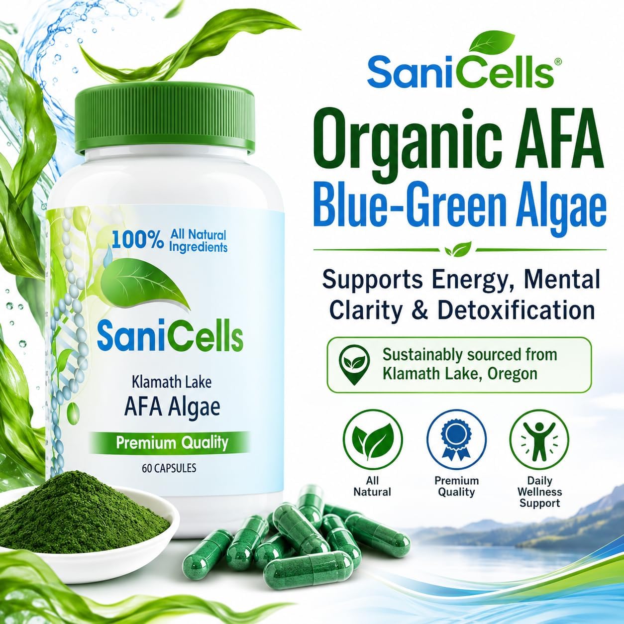 TROYA Sani Cells Cápsulas de Alga AFA Orgánica