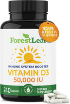 ForestLeaf Vitamina D3 50,000 UI | Suplemento de Vitamina D3 para Hombres y Mujeres | Salud Ósea, Dientes, Apoyo Inmunológico | Fácil de Tragar | Dosis Semanal, 240 Cápsulas (4 Años de Suministro)