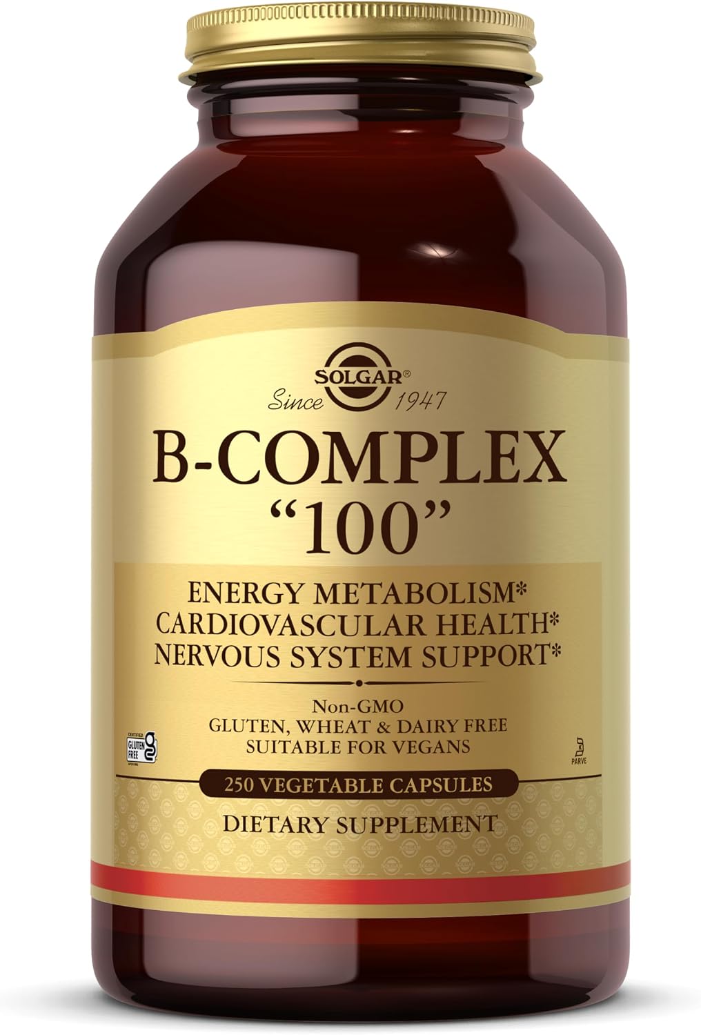 Solgar B-Complex '100' - 250 Cápsulas Vegetales - Complejo B para Energía y Sistema Nervioso