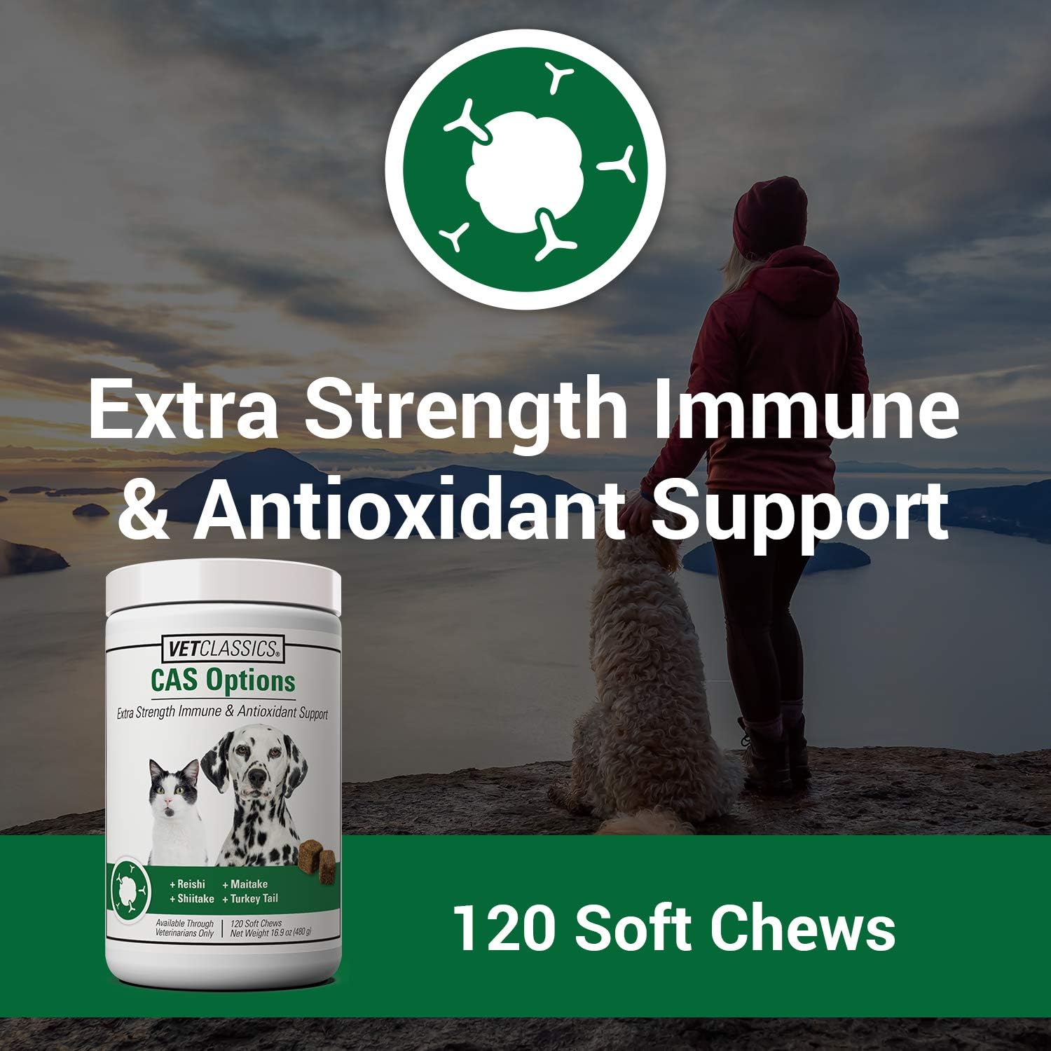 Vet Classics CAS Options Extra Strength Immune Support para Perros y Gatos - Suplemento Antioxidante - 120 Masticables Blandos