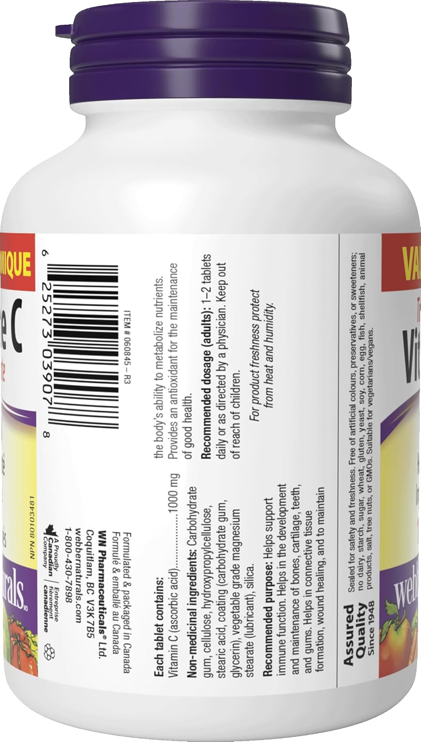 Webber Naturals Vitamina C Liberación Prolongada 1000 mg, 150 comprimidos