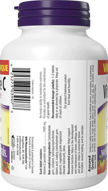 Webber Naturals Vitamina C Liberación Prolongada 1000 mg, 150 comprimidos – Image 8