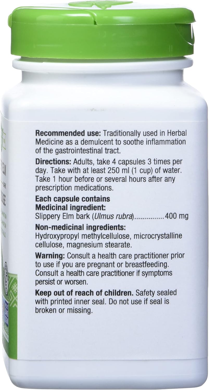 Nature's Way Slippery Elm Bark, 1.600 mg por dosis, 200 Cápsulas Vegetarianas (2 Paquetes de 100)
