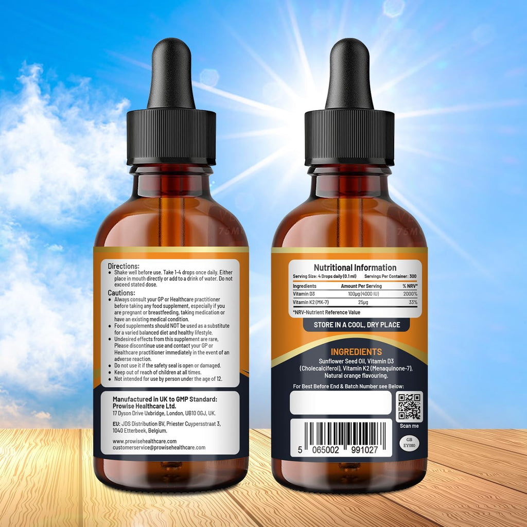 Vitamina D3 4000 UI + K2 MK-7 25 µg Gotas Naranja - Prowise Healthcare (30 ml)