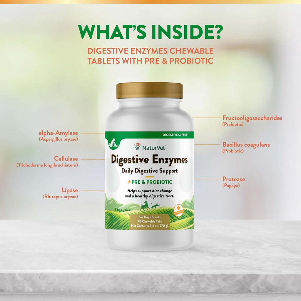 NaturVet Enzimas Digestivas y Probióticos - 90 Masticables para Perros