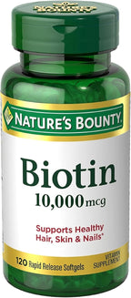 Nature's Bounty Biotin 10000 mcg, Cápsulas Blandas de Liberación Rápida, 120 uds.
