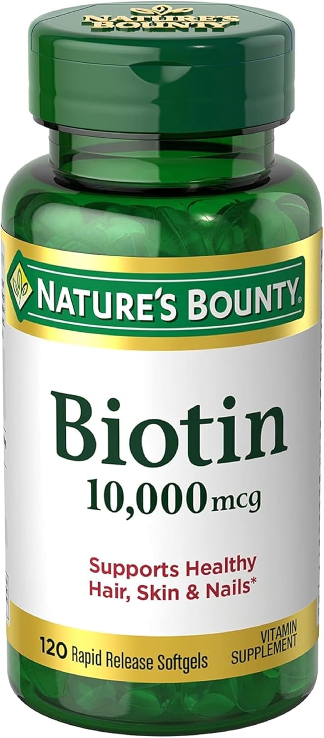 Nature's Bounty Biotina 10000 mcg Ultra Strength, Cápsulas blandas de liberación rápida, 120 unidades (Pack de 2)