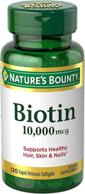 Nature's Bounty Biotina 10000 mcg Ultra Strength, Cápsulas blandas de liberación rápida, 120 unidades (Pack de 2)