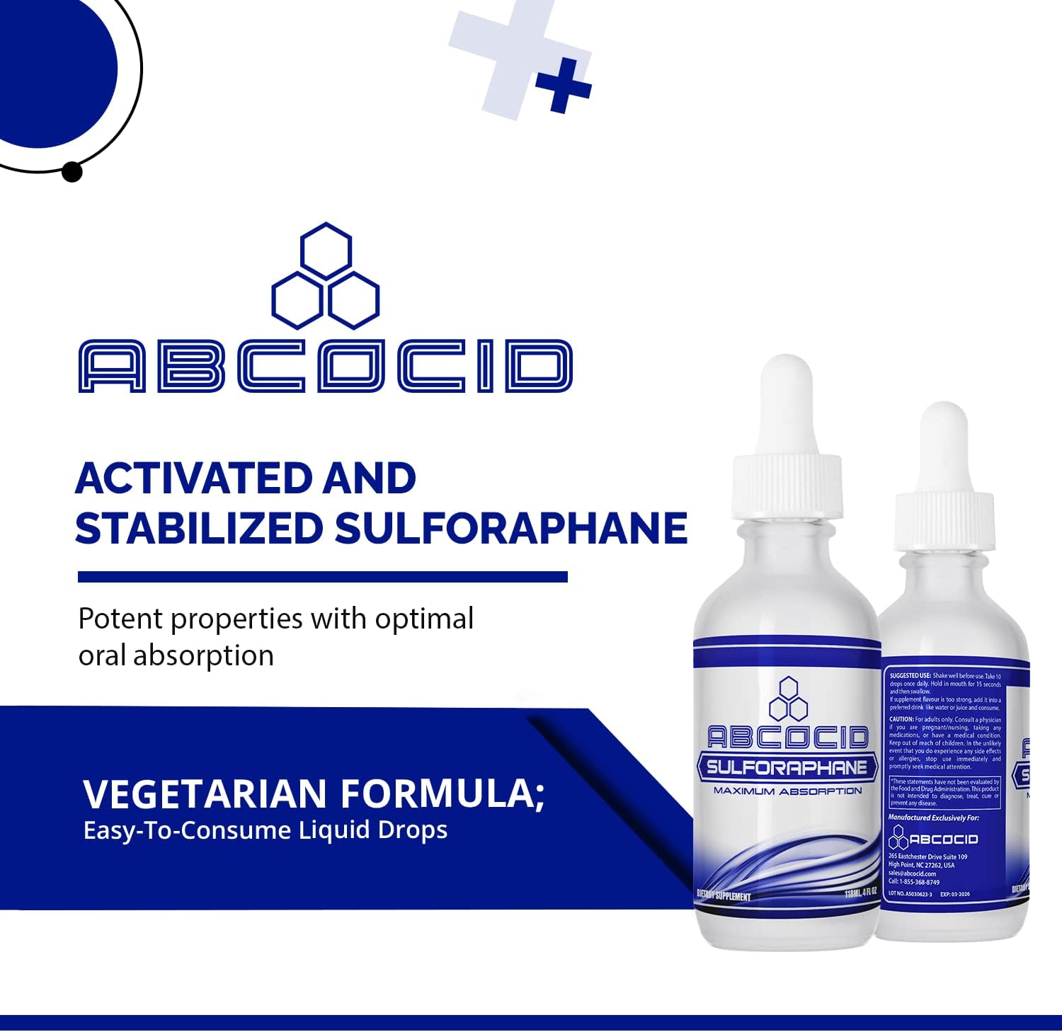ABCOCID Sulforafano Activado y Estabilizado - 490 mg, 118 ml (4 oz), 240 porciones, Líquido