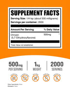 BulkSupplements Crisina en polvo - 5,7-Dihydroxyflavona, Suplemento antioxidante - 500mg por ración, 1 kg (2.2 lb)