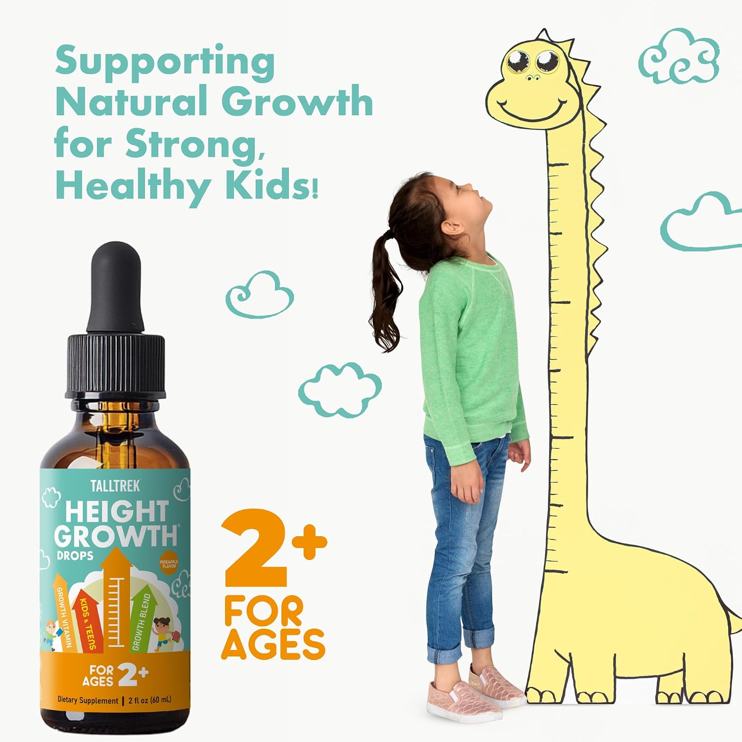 TallTrek Gotas de Crecimiento para Niños – Vitaminas D3, K2, Zinc y Calcio